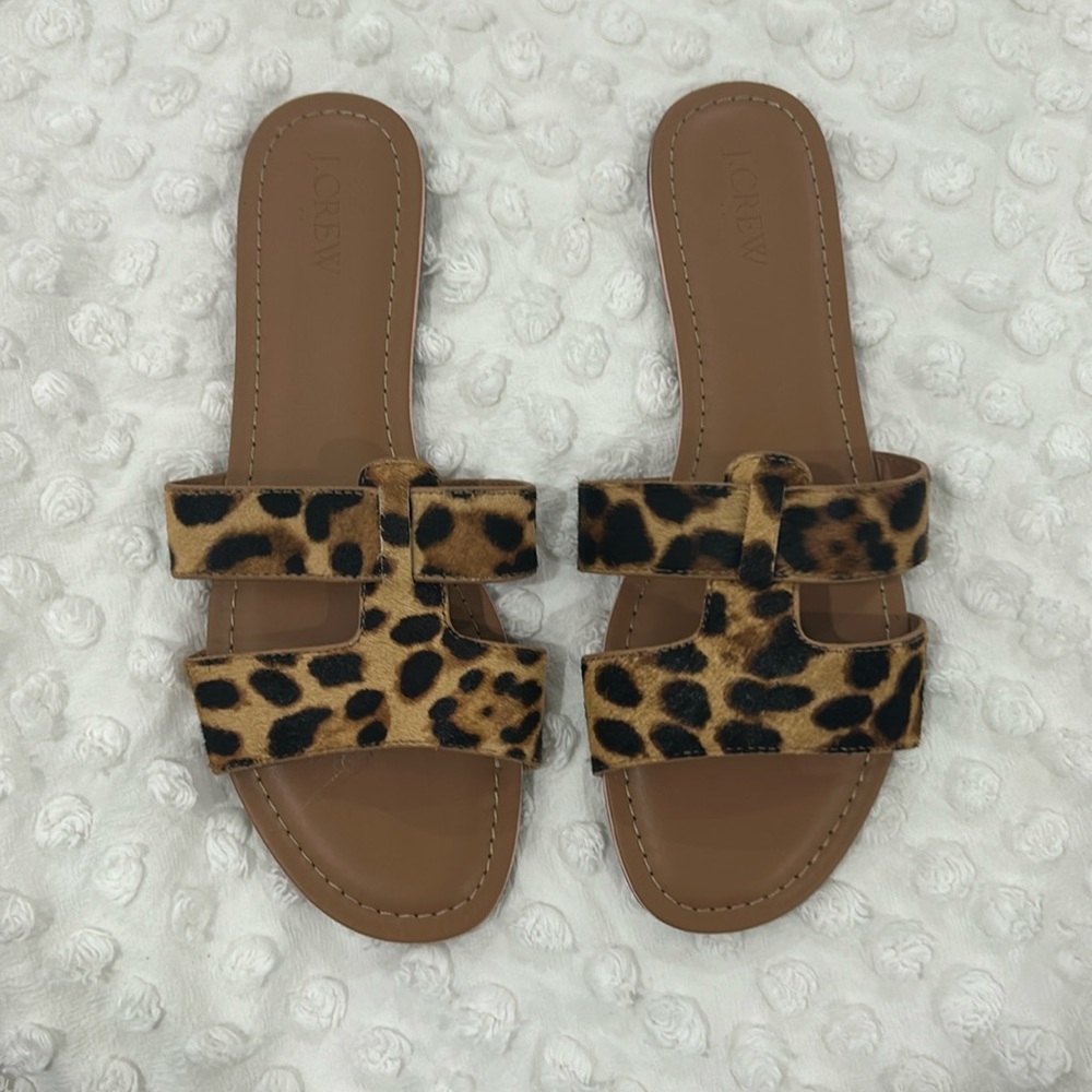 New! J. Crew Leopard Calf Hair Beachside Cheetah Summer Beach Slide